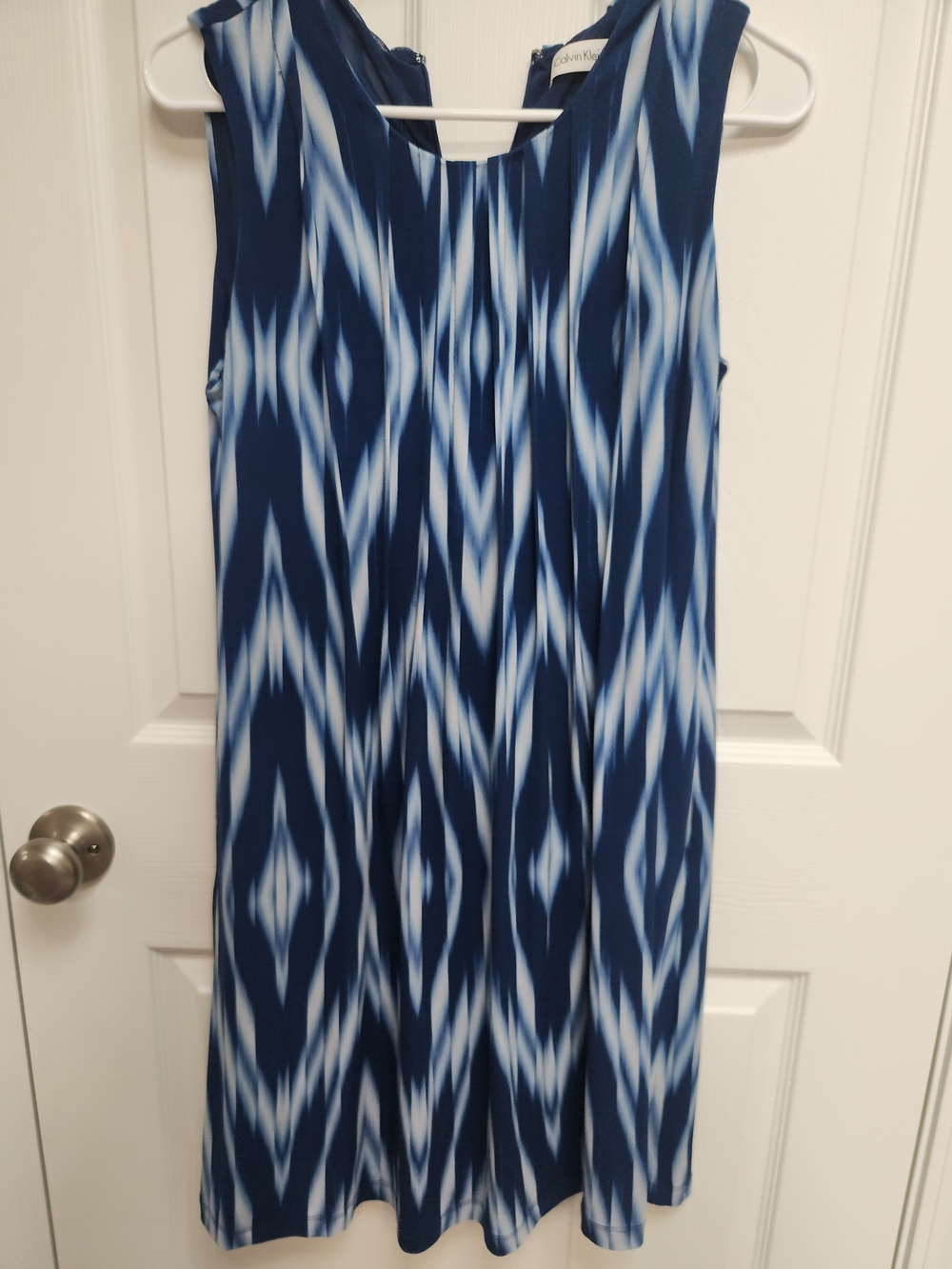 Calvin Klein Blue And White Pleated Shift Dress